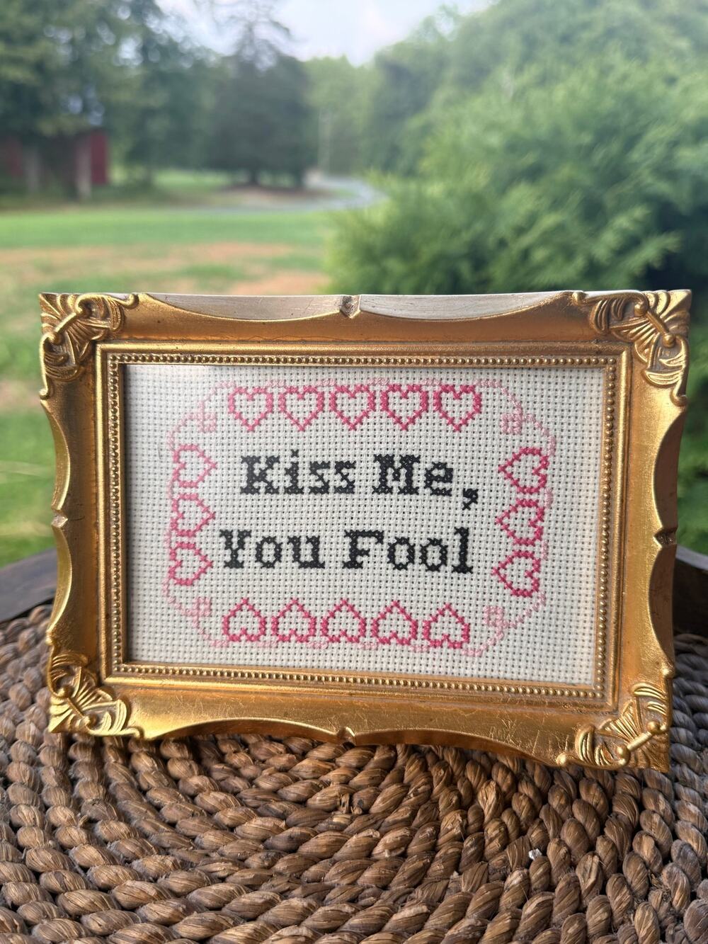 Kiss Me You Fool Framed Cross Stitch